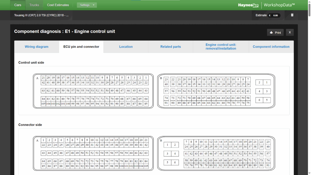Component Diagnosis - ECU pin and Connector-