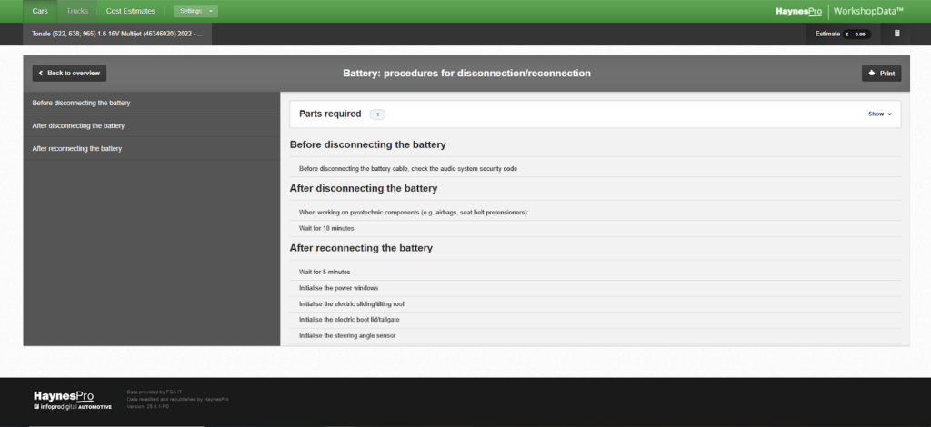 Battery : procedures for disconnection/connection