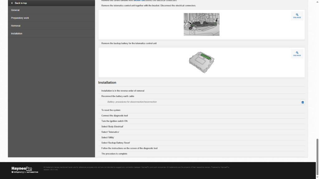 Battery : procedures for disconnection/reconnection